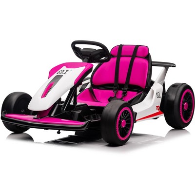 Red 24V Electric Drift Go Kart For Kids Ages 6-12 With Dual 200W Motors 8.1 MPH Adjustable Seat Led Lights Music Usb FM Radio Steel Frame Red