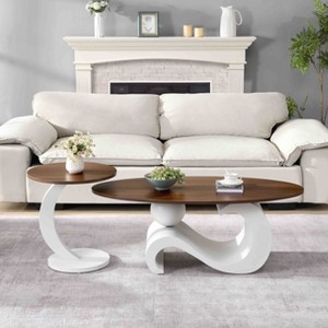 NicBex Industrial Nesting Coffee Table Set, 2-Piece Black Oval and Round Side Table Set for Living Room, Large 47.24", Small 19.69" - 1 of 4