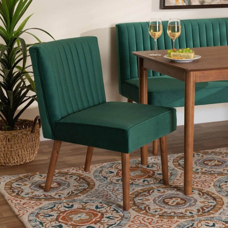 Alvis Velvet Upholstered and Wood Dining Chair - Baxton Studio, 2 of 11