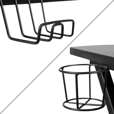 Adjustable Gray Wood Gaming Desk & Chair Set with Cup Holder and Headphone Hook