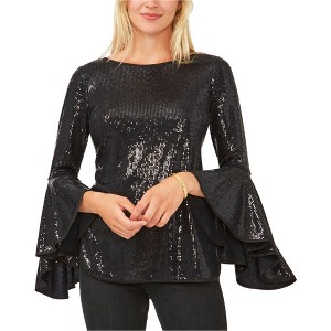 Vince Camuto Womens Metallic Knit Flutter Ruffled Blouse - 1 of 1