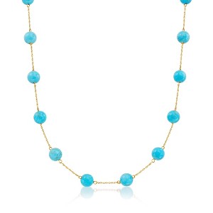 Ross-Simons 8mm Turquoise Bead Station Necklace in 14kt Yellow Gold - 1 of 4
