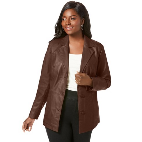 Jessica London Women s Plus Size Leather Blazer 30 W Rich Brown Target