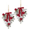 Super Holiday Flocking Christmas Decorations, 2PCS Artificial Burgundy Velvet Bow Ball Wreaths Front Door Hanging Decoration, for Winter Home Decor - 2 of 2