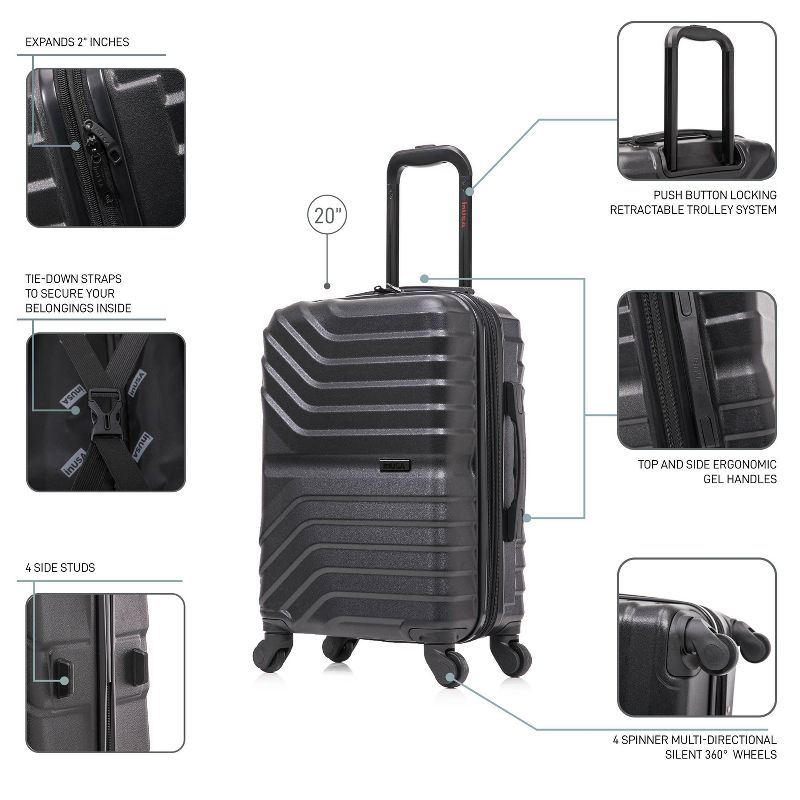 InUSA Aurum Lightweight Hardside Carry On Spinner Suitcase - Black, 4 of 19
