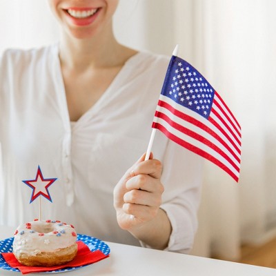 Patriotic Mini American Flags with Aluminum Poles, 12 Pack