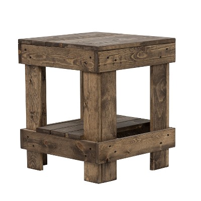 del Hutson Designs 100 Percent Reclaimed Solid Wood Rustic Contemporary Country Farmhouse Decor End Table for Living Room or Bedroom, Dark Walnut