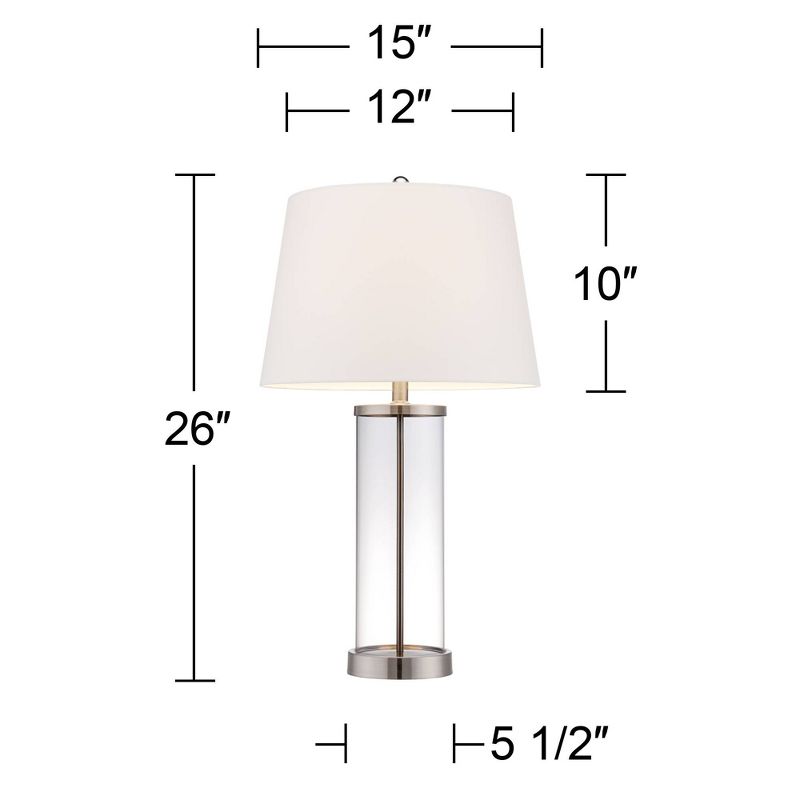 360 Lighting Coastal Table Lamp 26.25" High Clear Glass Cylinder Steel Fillable White Drum Shade for Living Room Family Bedroom Bedside Office, 4 of 12