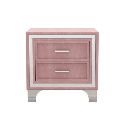 NicBex 15.9 inch Wide Nightstand with 2 Drawers,Mid Century Side Table with Metal Legs,Bedside Table for Bedroom,Living Room,Pink/Gray/Beige
