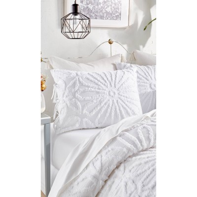 White Cotton Reversible Full Comforter Set with Medallion Pattern