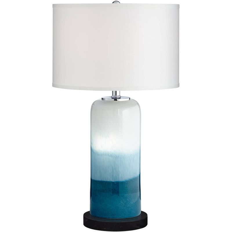 Possini Euro Design Roxanne Coastal Table Lamp with Round Black Riser 25" High Blue LED Nightlight White Drum Shade for Bedroom Living Room Bedside, 1 of 9
