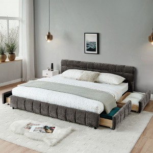 NicBex California King Size Wooden Bed Frame with Chenille Upholstered Headboard,Modern Platform Bed,No Box Spring Needed - 1 of 4