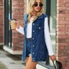 Women's Oversized Denim Vest Mid Long Jean Vest Sleeveless Jackets Distressed Vest Cotton - 3 of 4