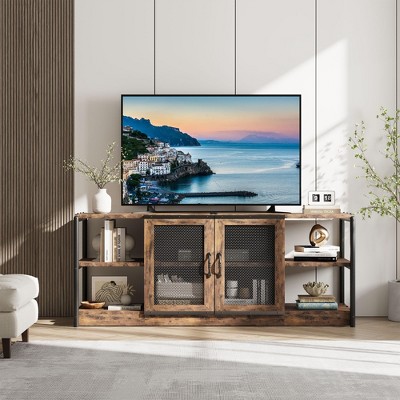 Farmhouse TV Stand for 65/75 Inch TVs, Industrial Entertainment Center With Double Mesh Doors