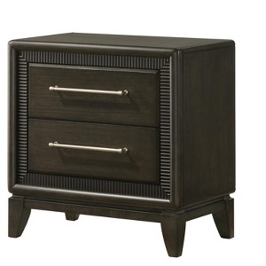 1pc Dark Brown Finish Two Drawers Nightstand Bar Handles Tapered Feet Bedroom Wooden Furniture - 1 of 4