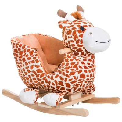 INFURNIC Baby Walkers Kids Plush Rocking Horse Giraffe with Sound and Security Belt, Brown, 23.5"*12.5"*19.8"