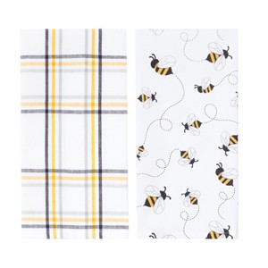 C&F Home Honey Bee Yellow & Black Plaid Pattern Spring Summer Cotton Kitchen Dishtowels Set of 2 - 1 of 3