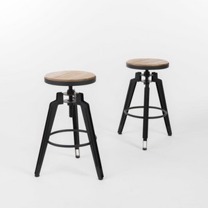 Christopher Knight Home Set of 2 Isla Swivel Barstool Antique Wood: Iron Frame, Adjustable Height 24.5"-30" - 1 of 4