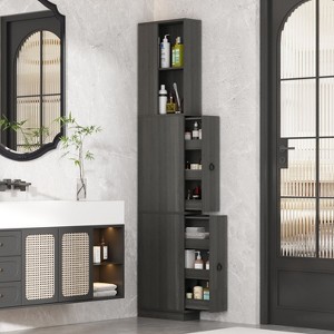 Famapy Dark Gray Narrow Side-Pull Cabinet,6-Tier Dual Vertical Drawers,Moisture-Resistant,Raised Base,Bathroom Storage Cabinet,for Toiletries Storage - 1 of 4