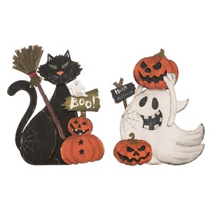 Transpac Plywood Ghost and Cat Figurines Set of 2 Halloween Decor Multicolor Tabletop Indoor Gifts Spooky Seasonal Decor - 1 of 1