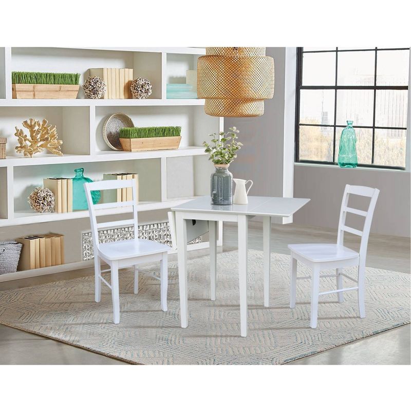 Small Dual Drop Leaf Dining Table with 2 Madrid Ladderback Chairs White - International Concepts, 5 of 8