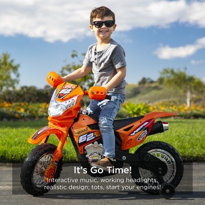 6V Orange Kids Electric Ride-On Motorcycle with Training Wheels