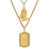 Steeltime 24" and 30" 18k gold plated stainless steel double layered chain with prayer hands & Our Father prayer dog tag pendant. - 2 of 4