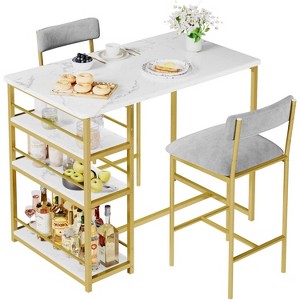 GustoWave Dining Table and Chairs, 2 Upholstered Chairs, with 3 Storage Shelves - 1 of 4