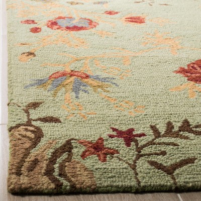Handmade Blue Floral Wool Rectangular Rug, 3 x 5 ft