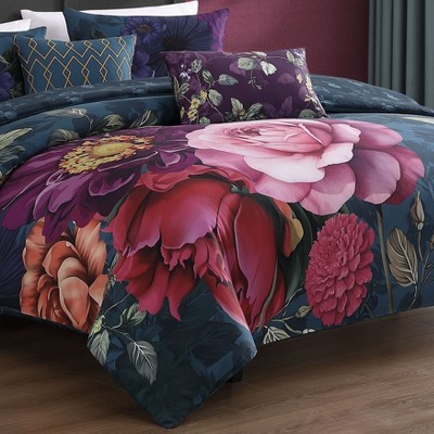 Bebejan Vibrant 100% Cotton Sateen 5 Piece Floral Reversible Comforter Set, All Season Bedding Set - Queen — фото 5