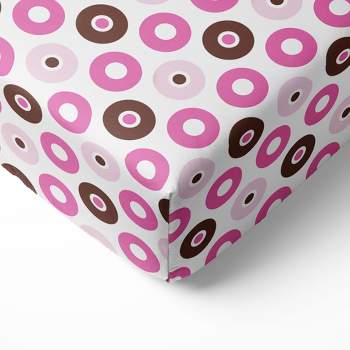 Bacati - Mod Dots Pink Fuschia Beige Chocolate 100 percent Cotton Universal Baby US Standard Crib or Toddler Bed Fitted Sheet