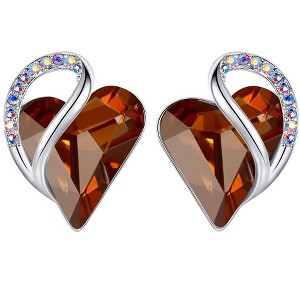 Leafael Infinity Love Heart Stud Earrings with Birthstone Crystal Women's Gifts, Silver-tone - 1 of 4