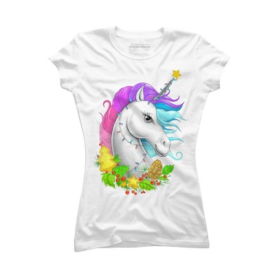 Junior's Design By Humans Christmas unicorn By NikKor T-Shirt