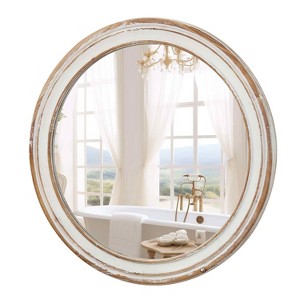 MAYEERTY 24 inches Wooden Farmhouse Round Wall Mirror for Bathroom Vanity Bedroom Living Room Kitchen Office - 1 of 4