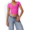 Anna-Kaci Women's Short Sleeve V-Neck Top with Grommet Details and Slim Fit - 2 of 4