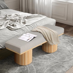 Upholstered Bench With Black Chunky Legs,Entryway Bench,Light Gray Boucle Fabric,Bed-End Bench For Bedroom Living Room,Entryway Shoe Bench-Cuddlewood - 1 of 4