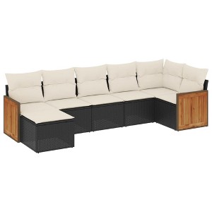 vidaXL 7 Piece Patio Sofa Set with Cushions Black and Cream Poly Rattan - Without Table - 1 of 4