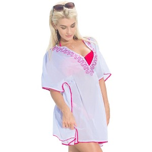 LA LEELA Women's Beachwear Summer Beach Dress Loose Swimming Bathing Suit Cover Ups for Women Large-X-Large White, Solid - 1 of 4