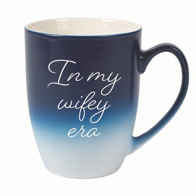 Elanze Designs In My Wifey Era Two Toned Ombre Matte 10 ounce New Bone China Coffee Tea Cup Mug For Your Favorite Morning Brew, Navy Blue and White