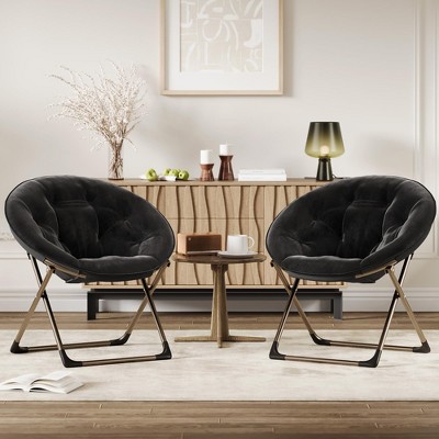 Saucer Chair, Comfy Chair Faux Fur Lounge Moon Chair with Folding Metal Frame, Oversized Plush Foldable Flower Accent Seat