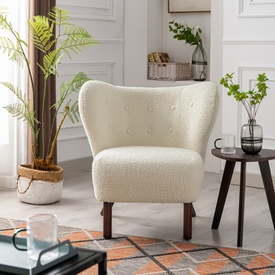 Modern Accent Chair Lambskin Wingback Tufted Side Chair With Solid Wood   GUEST 7de2d7e3 7571 4ed8 8d09 5365af6b360e