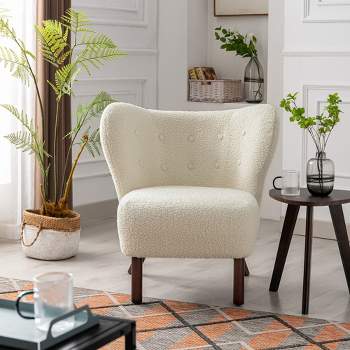 Accent Chair,Upholstered Armless Chair Faux Shearling Wingback Chair with Wood Legs,Modern Reading Chair for Living Room Bedroom Small Space Apartment