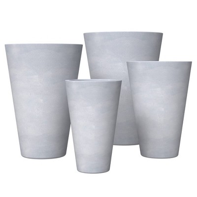 LeisureMod Pebble 4-Piece Fiberstone and MGO Clay Planter Set Tapered Round Planter Pot for Indoor and Outdoor