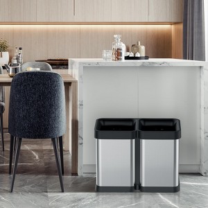 2x5.3 Gallon (2x20 L) Open Top Trash Can, Dual Compartment Classified Recycling Bin Without Lid, Fingerprint-Proof Stainless Steel Rubbish Bin - 1 of 4