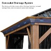 PURPLE LEAF Outdoor Hardtop Gazebo for Patio Galvanized Steel Double Roof Permanent Canopy Teak Finish Aluminum Frame Pavilion Gazebo with Netting - 3 of 4