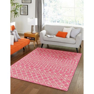 Fuchsia and Beige Synthetic Outdoor Trellis Rug