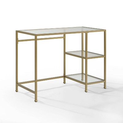 Aimee Desk Gold - Crosley: Sleek Steel Frame, Tempered Glass Top, Open Storage Shelf