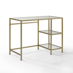 Aimee Desk Gold - Crosley: Sleek Steel Frame, Tempered Glass Top, Open Storage Shelf - 1 of 4