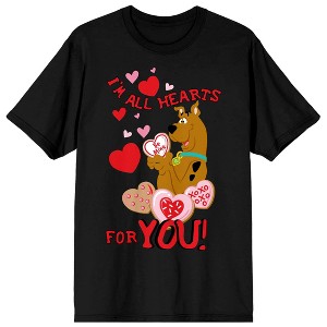 Scooby Doo I'm All Hearts for You Women's Black Short Sleeve Crew Neck Tee - 1 of 3