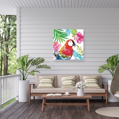 Farida Zaman Tropical Parrot Canvas Print with Wood Frame, 18x18